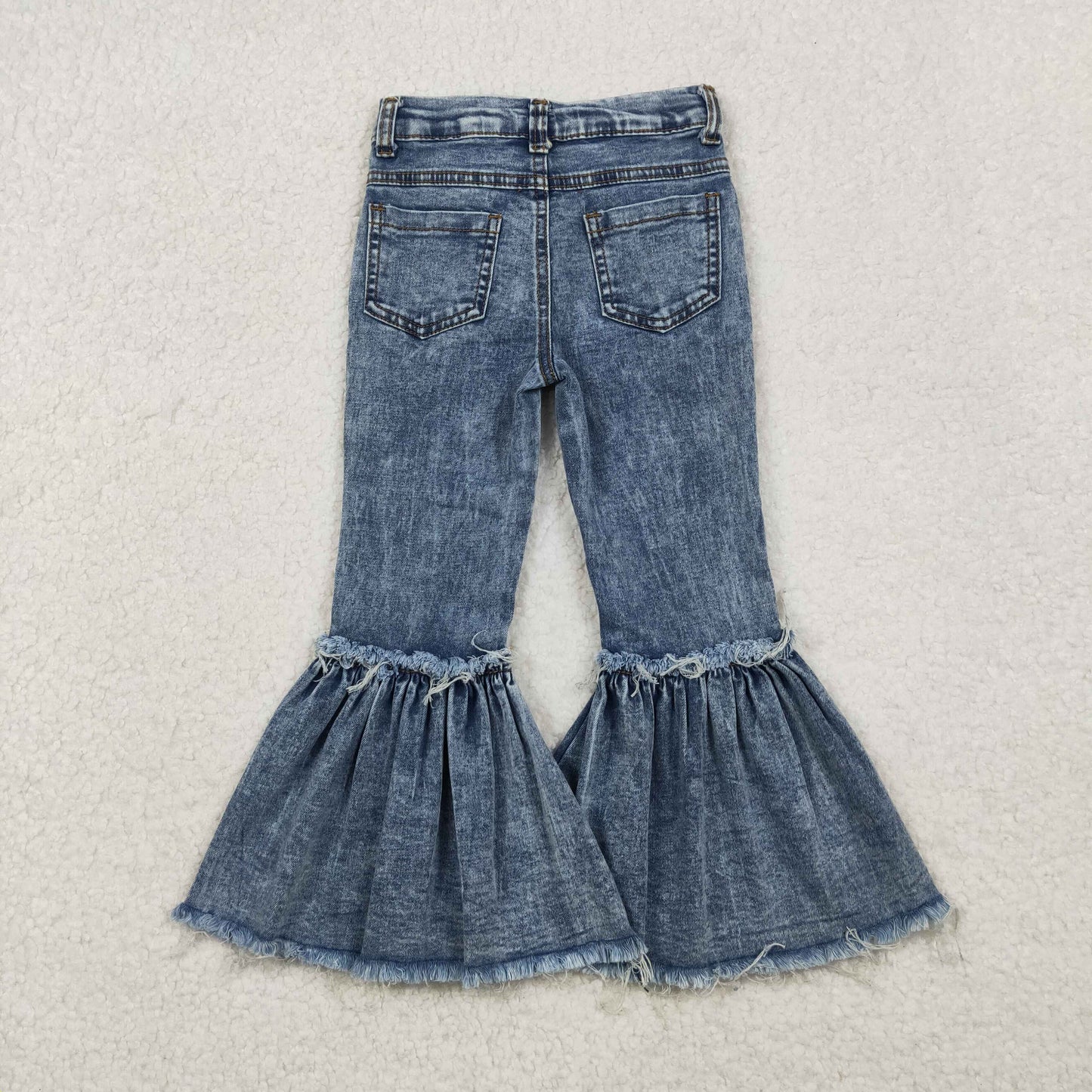 P0676 Baby Girls Navy Bleached Denim Flare Pants Jeans