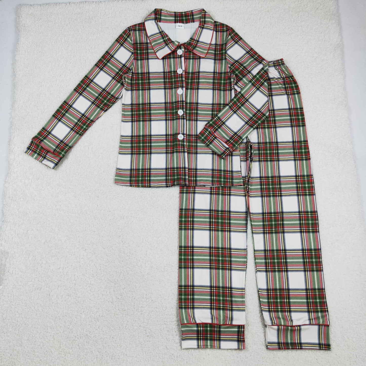 BLP1277 Adult Men Green Red Checked Button Top Pant Christmas Pajamas Set C11.7