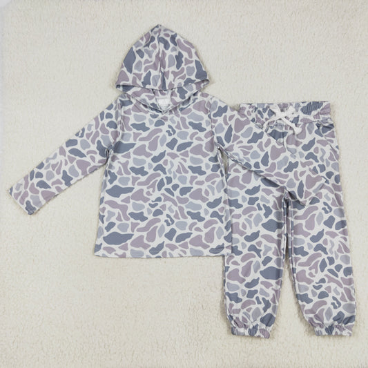 BT0922+P0651 Baby Boys Grey Camo Hooded Top Pants Outfits Clothes Set
