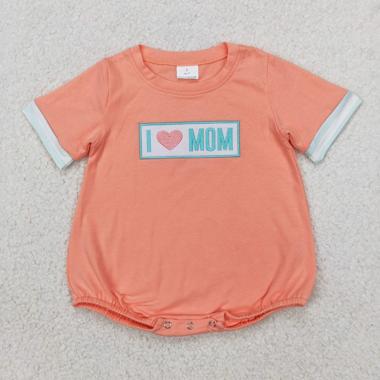SR2949 Baby Infant Boys Orange Short Sleeves I LOVE MOM Romper