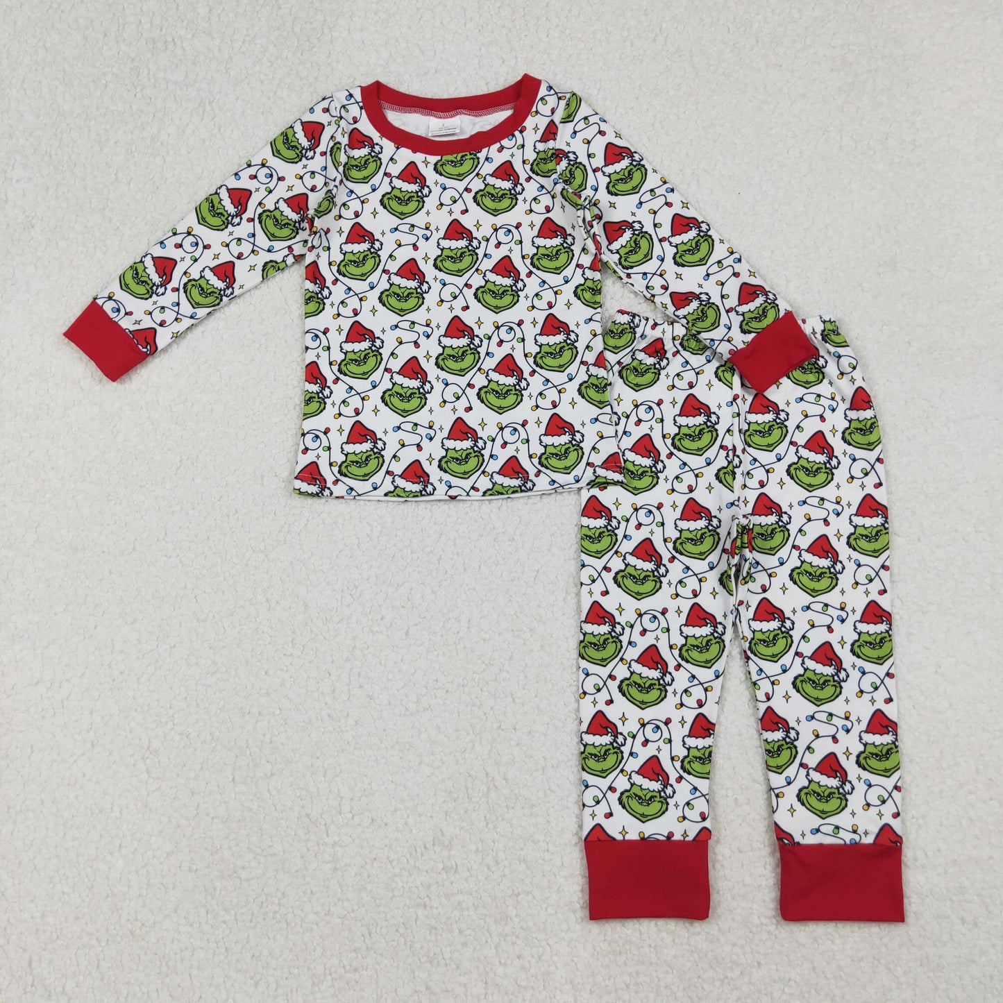 BLP1225 Baby Boys Christmas Lights Green Faces Plaid Top Pant Pajamas Set C9.17