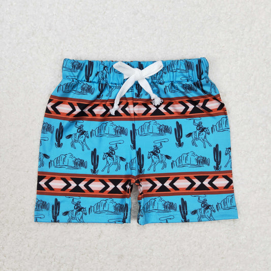 SS0207 Geometry riding cactus blue brown shorts