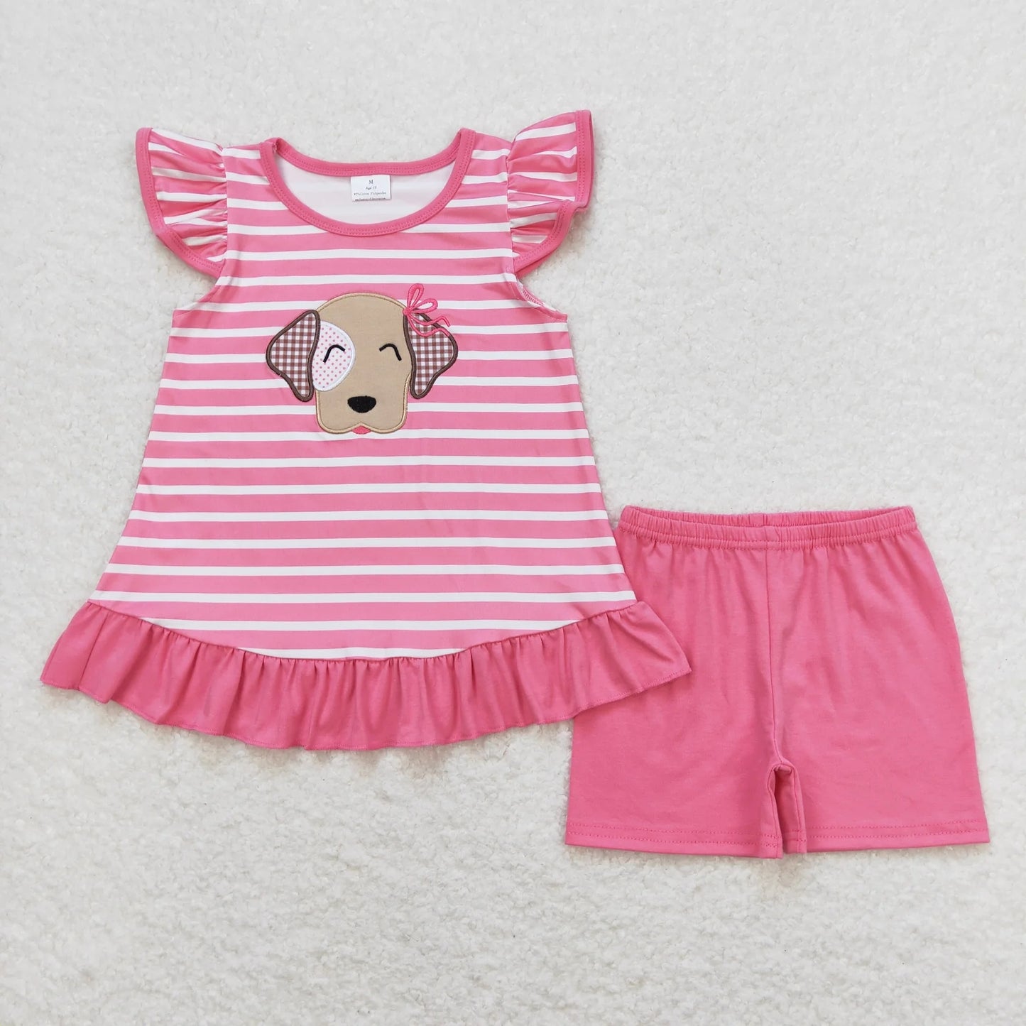 Sibling Baby Girls Stripes Bows Dog Tunic Top Ruffle Shorts Clothes Sets 5.20