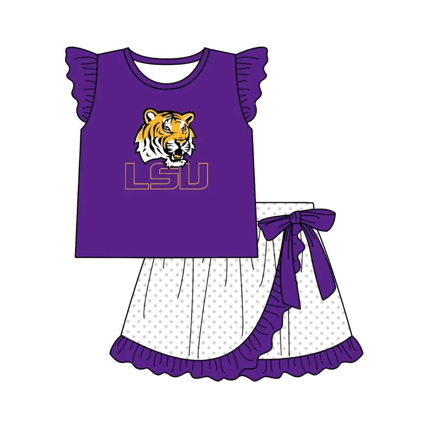 Baby Girls LSU Tiger Shirt Team Ruffle Skirt Clothes Sets Preorder (moq 3)
