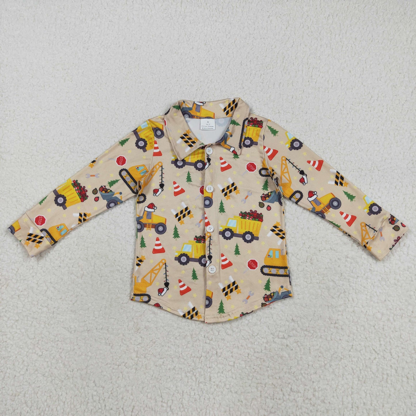 BT1254 Baby Boys Long Sleeves Hats Excavators Button Shirts Top 8.11
