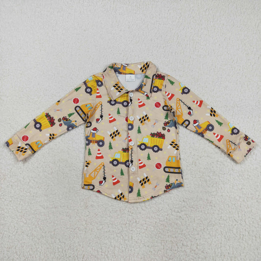 BT1254 Baby Boys Long Sleeves Hats Excavators Button Shirts Top 8.11