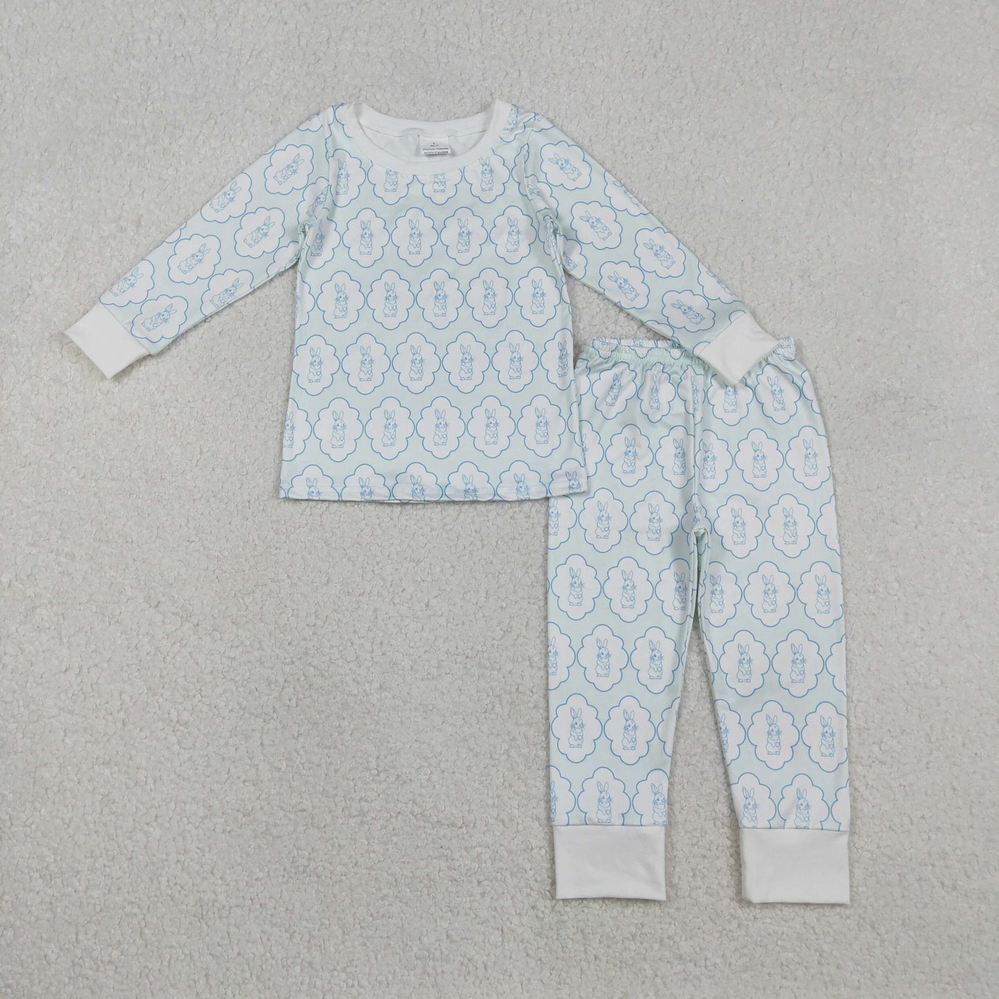 BLP1359 Baby Boys Rabbits Eggs Checked Top Pants Easter Pajamas Set C11.29