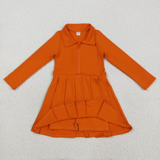 GLD1149 Baby Girls Orange Long Sleeves Zipper Knee Length Dress 7.31
