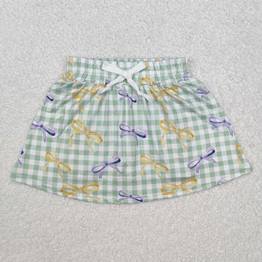 GLK0036 Baby Girls Mardi Gras Checkered Bows Skort Skirt