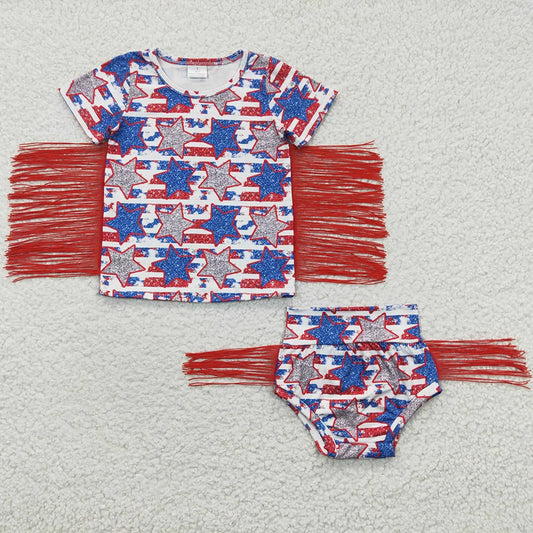 Sibling Baby Girls 4th Of July Shirt Bummie Sets