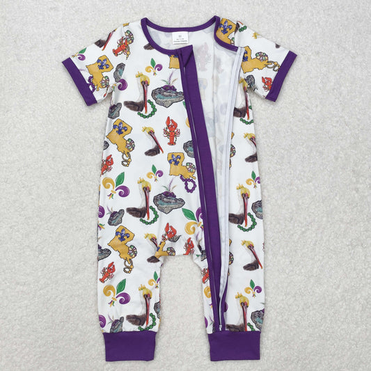 SR2394 Baby Infant Boys Mardi Gras Bird Zip Romper