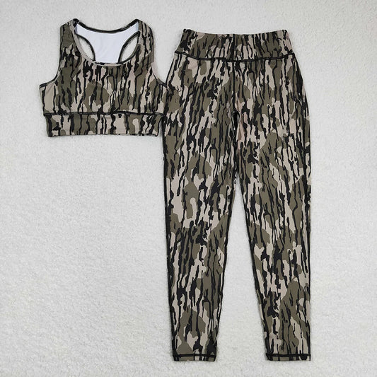 GSPO1461 Adult Women Camo Vest Top Pants Yogo Sports Clothes Set