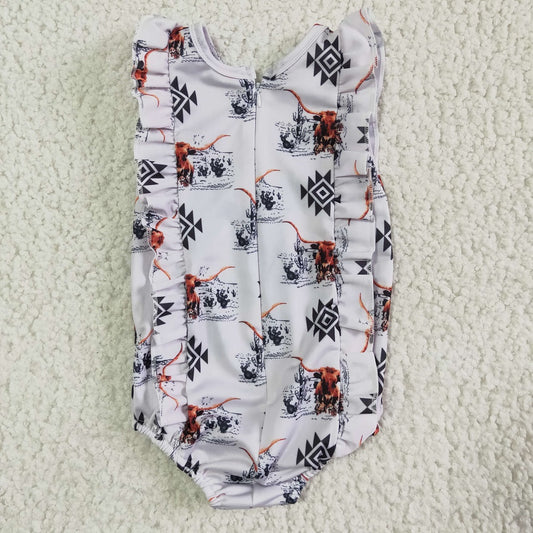 SR0044 Girls Cow Swimming Jumpsuit