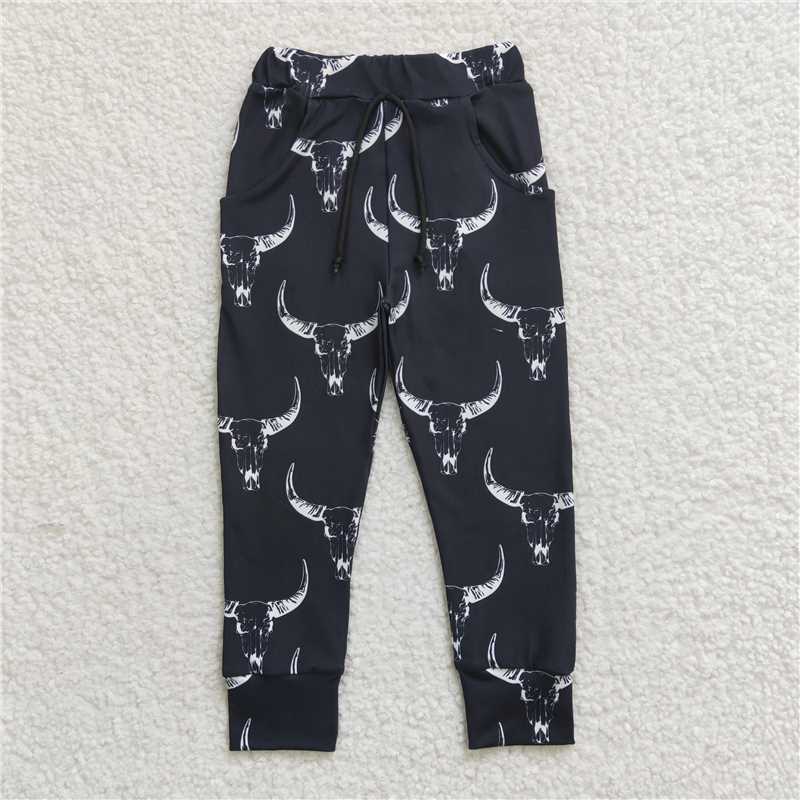 P0091 Baby Boys Western Black Cows Pants