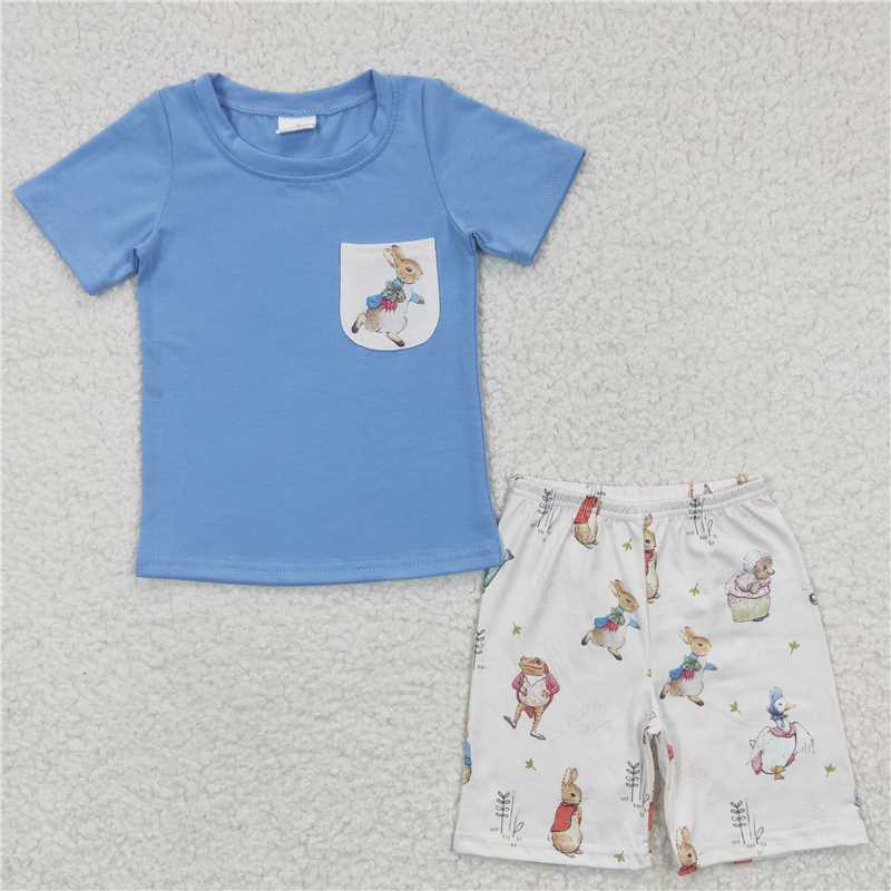 BSSO0115 Boys Peter Rabbit Pocket Blue Short Sleeve Shorts suit