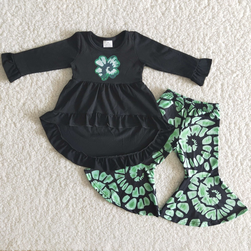 6 A30-27 St. Patrick's Day Baby Girls High Low Style Tie Dye Bell Outfits