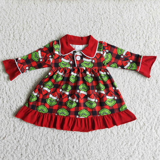 6 A1-28 Christmas Character Girls Plaid Nightgown Dress