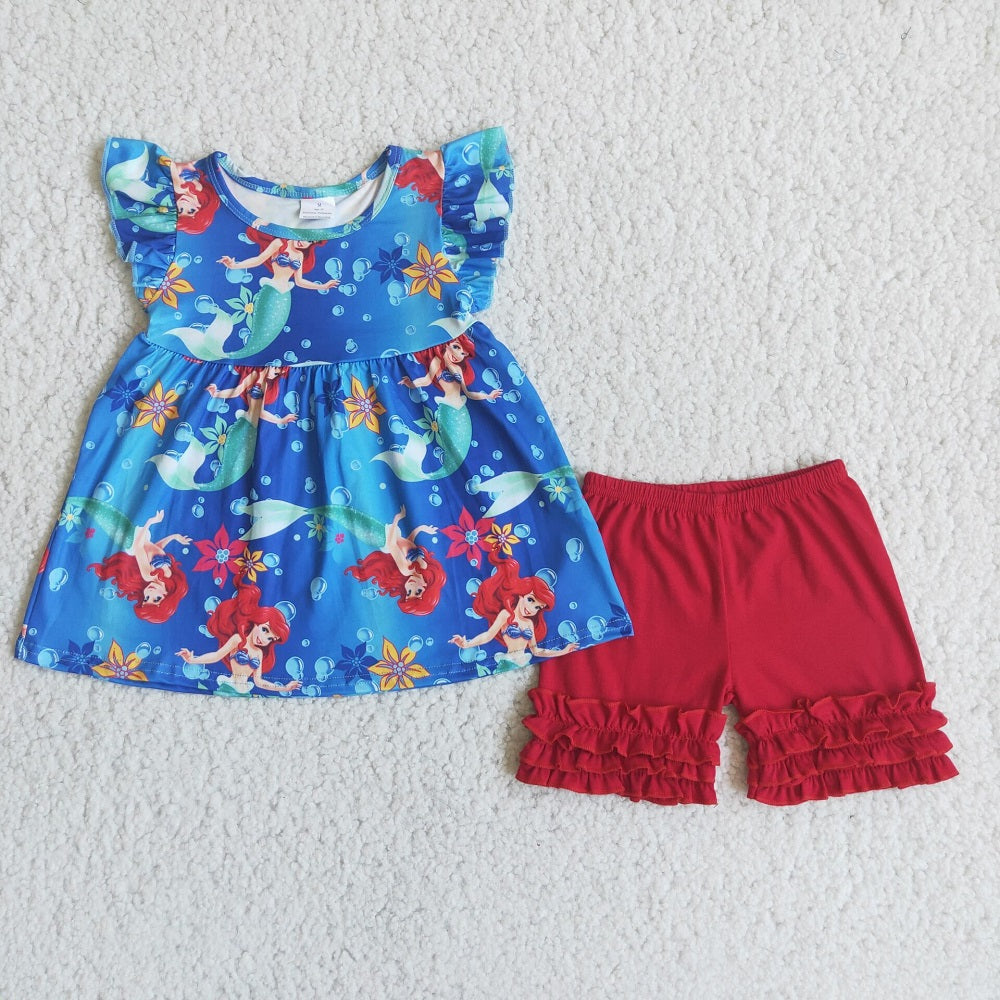 D4-12 Flutter Sleeve Red Shorts Outfits