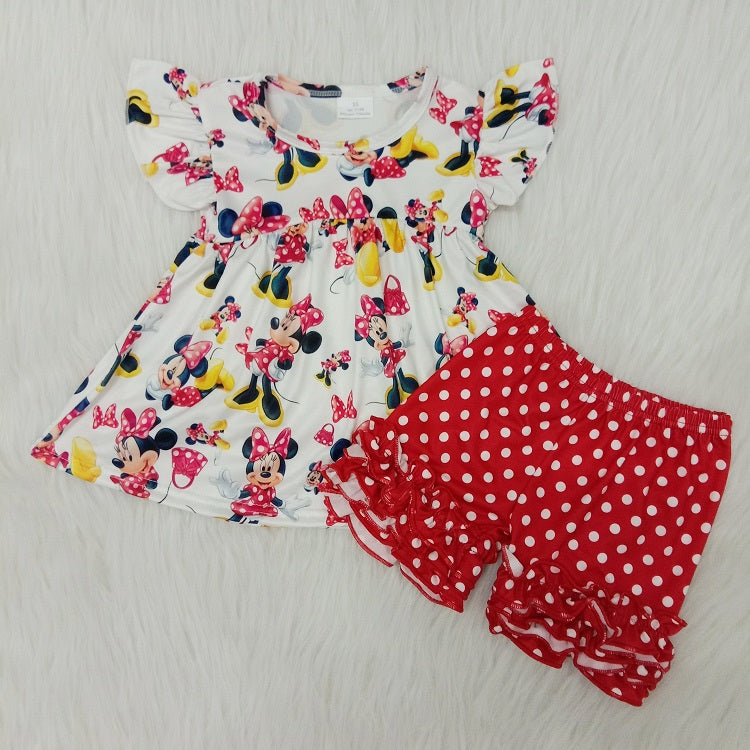 C0-15 Flutter Sleeve Red Shorts Outfits