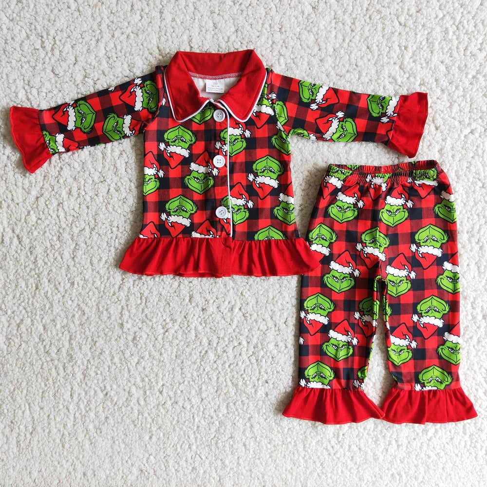 6 A19-15 Christmas Character Girls Plaid Pajamas