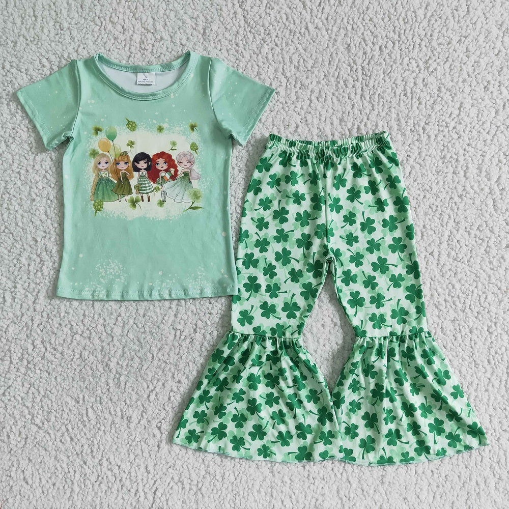 B10-2 St. Patrick's Day Baby Girls Lucky Clover Bell Outfits