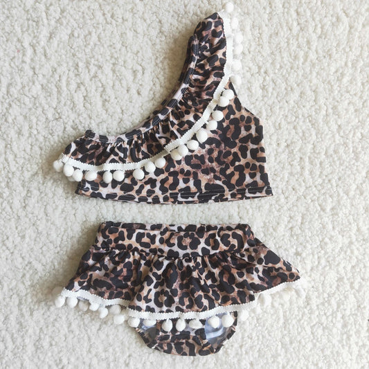 C2-12 Girls Leopard Plush Ball Swimsuit