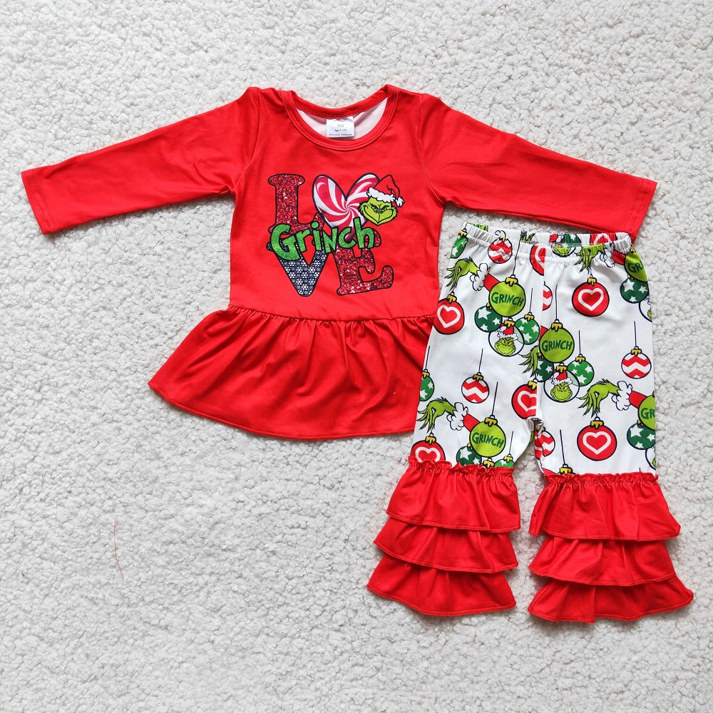 6 A10-27 Christmas Girls Love Ruffle Outfit