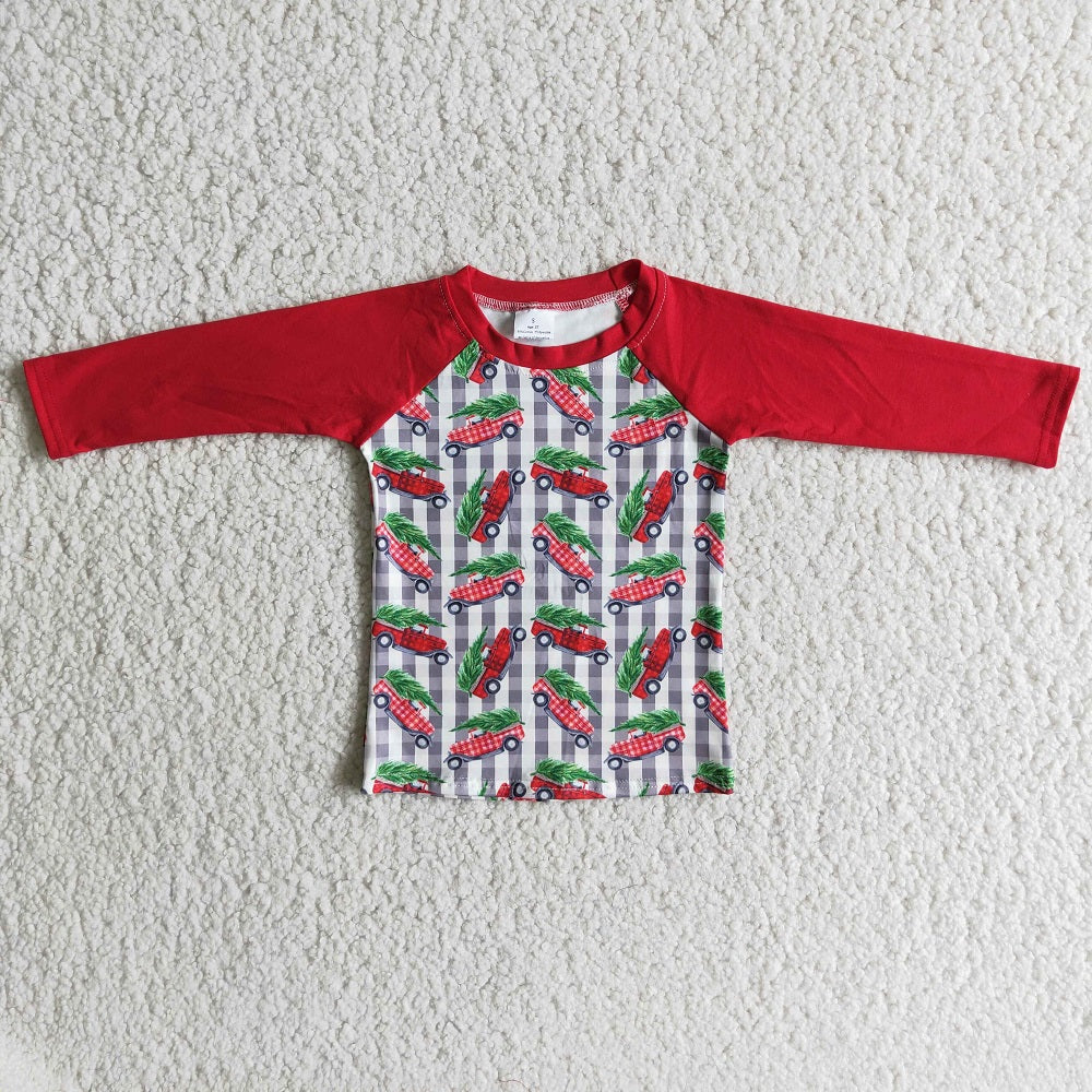 6 B4-15 Boys Christmas Tree Truck Long Sleeve Shirts