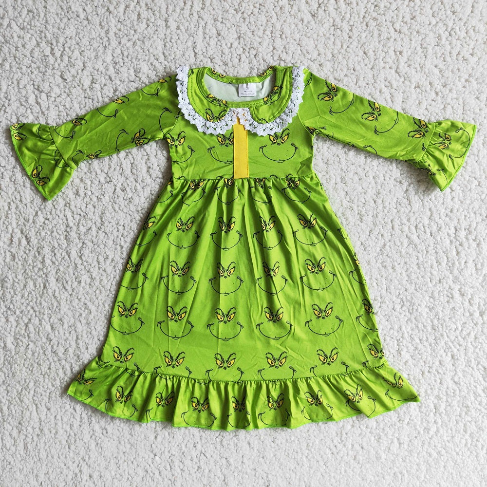 6 A14-30 Christmas Character Girls Green Nightgown Dress