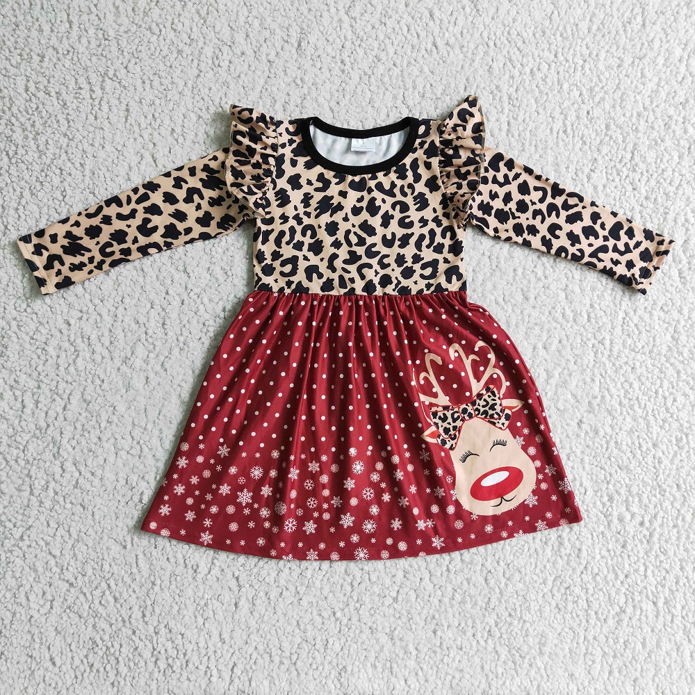 6 A29-12 Girls Leopard Deer Dress