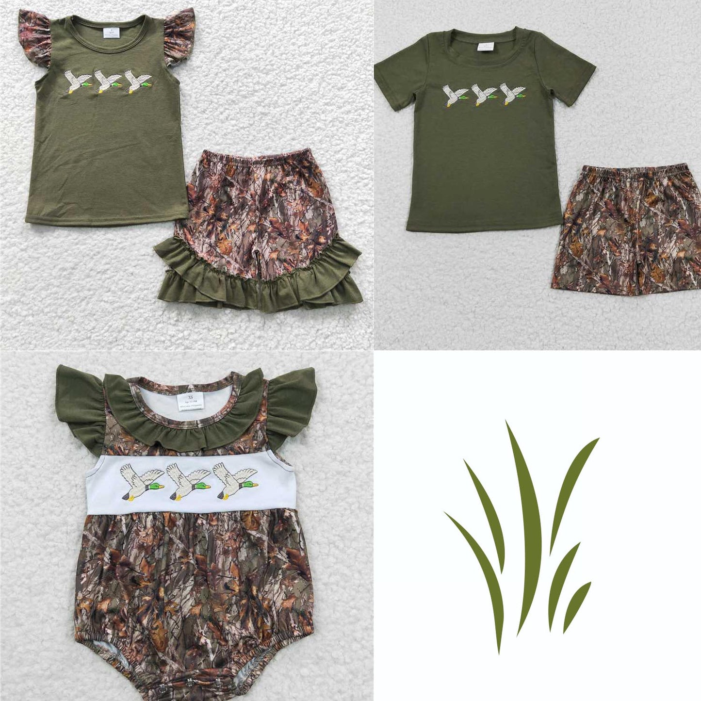 GSSO0252/ BSSO0238 Embroidery Three Rice Duck Green Flying Sleeve short
