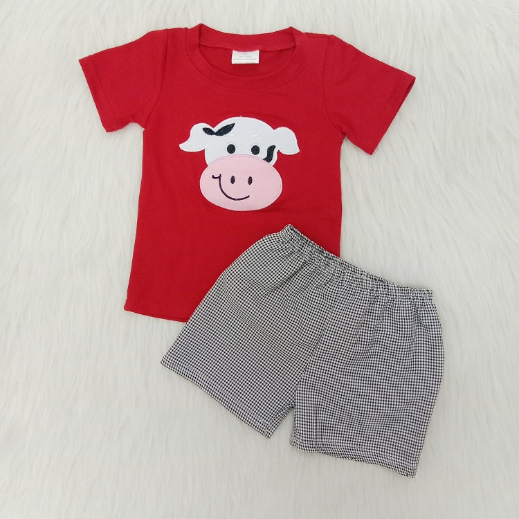 D13-1 Boys Embroidered Cow Shorts Sets