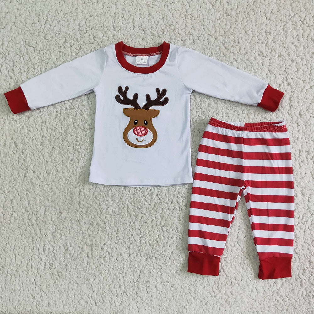 6 A18-28 Girls White Deer Embroidered Pajamas