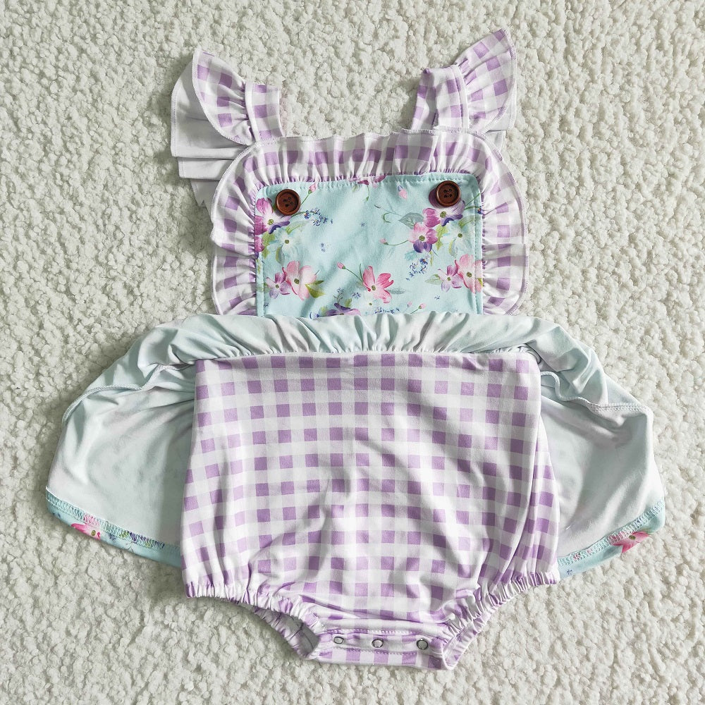 SR0027 Girls Purple Floral Romper