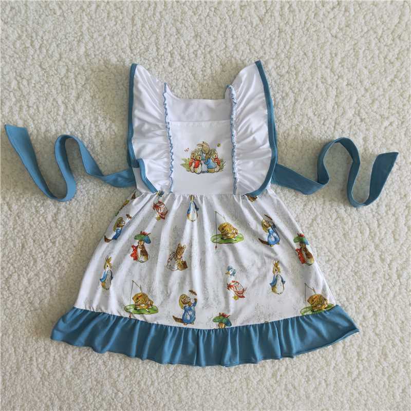 B12-3 Easter Baby Girls Rabbit Ruffle Belt Dress