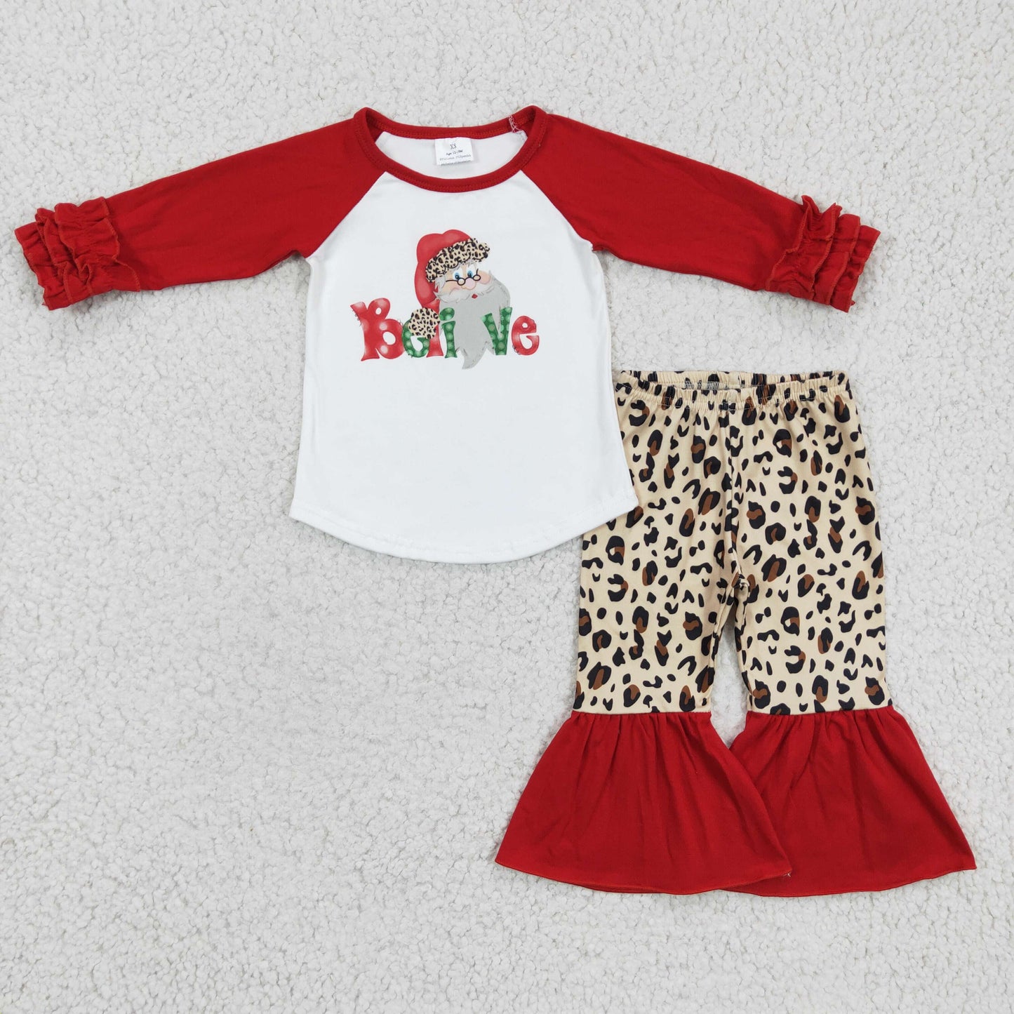 6 A19-27 Girls Believe Santa Leopard Bell Outfit