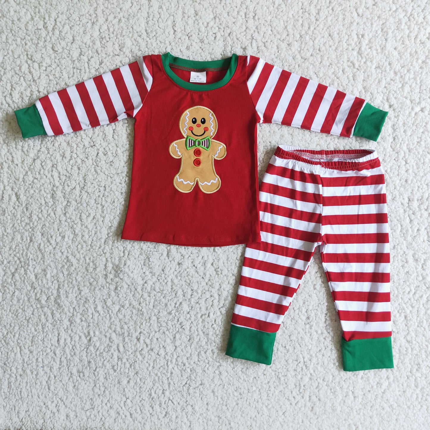 6 A18-15 Boys Gingerbread Embroidered Striped Pajamas