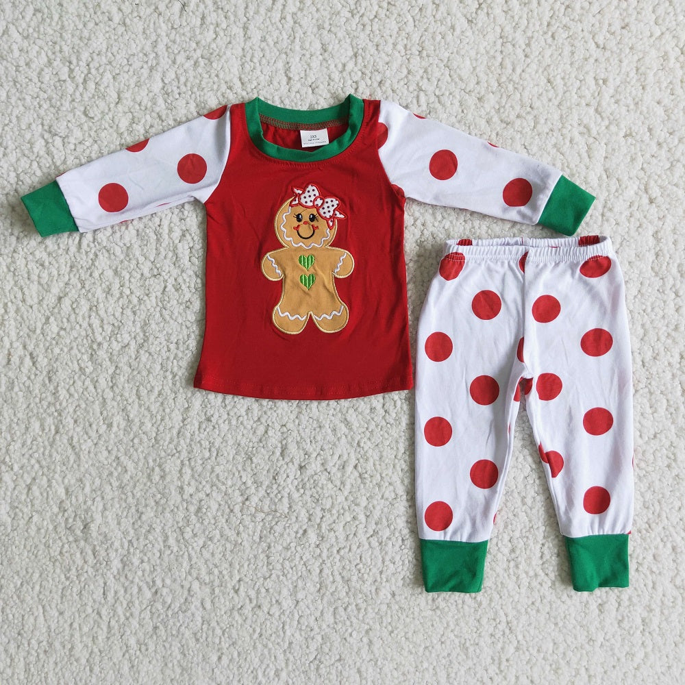 6 A12-20 Girls Gingerbread Embroidered Dot Pajamas