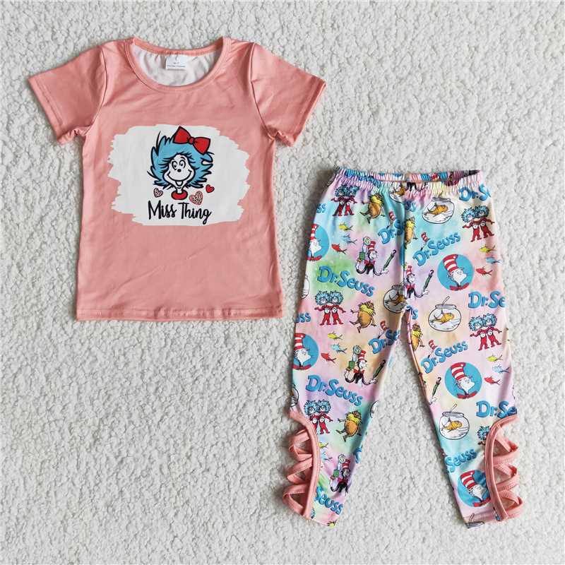 E7-16 Baby Girls Miss Letters Outfits Children Cartoon Read Pattern Cross Leggings