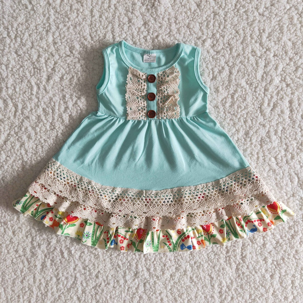 B15-2 Girls Sleeveless Lace Mint Green Dress