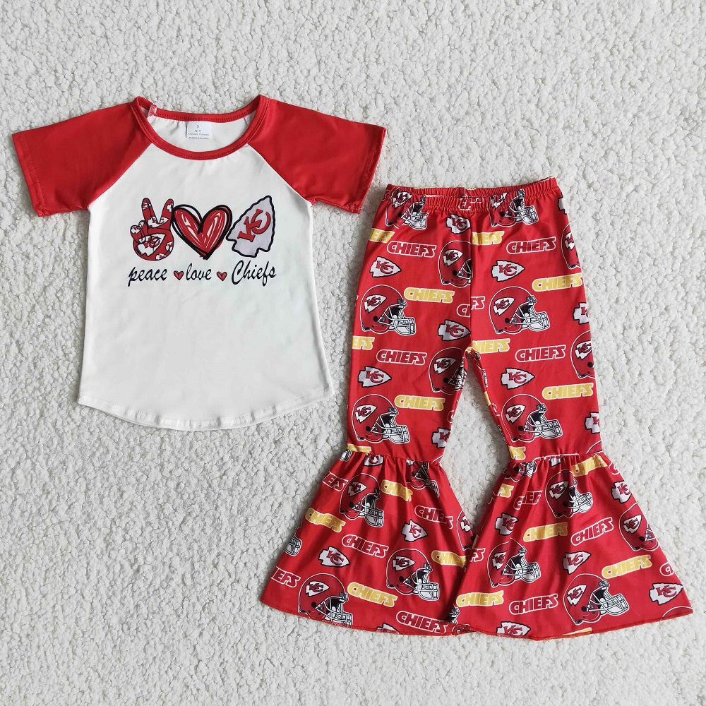 E10-12 Girls Peace Love Red Bell Outfits