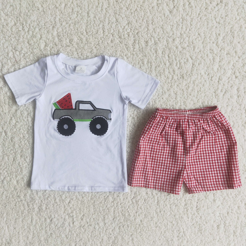 C15-3 Boys Embroidered Watermelon Shorts Sets