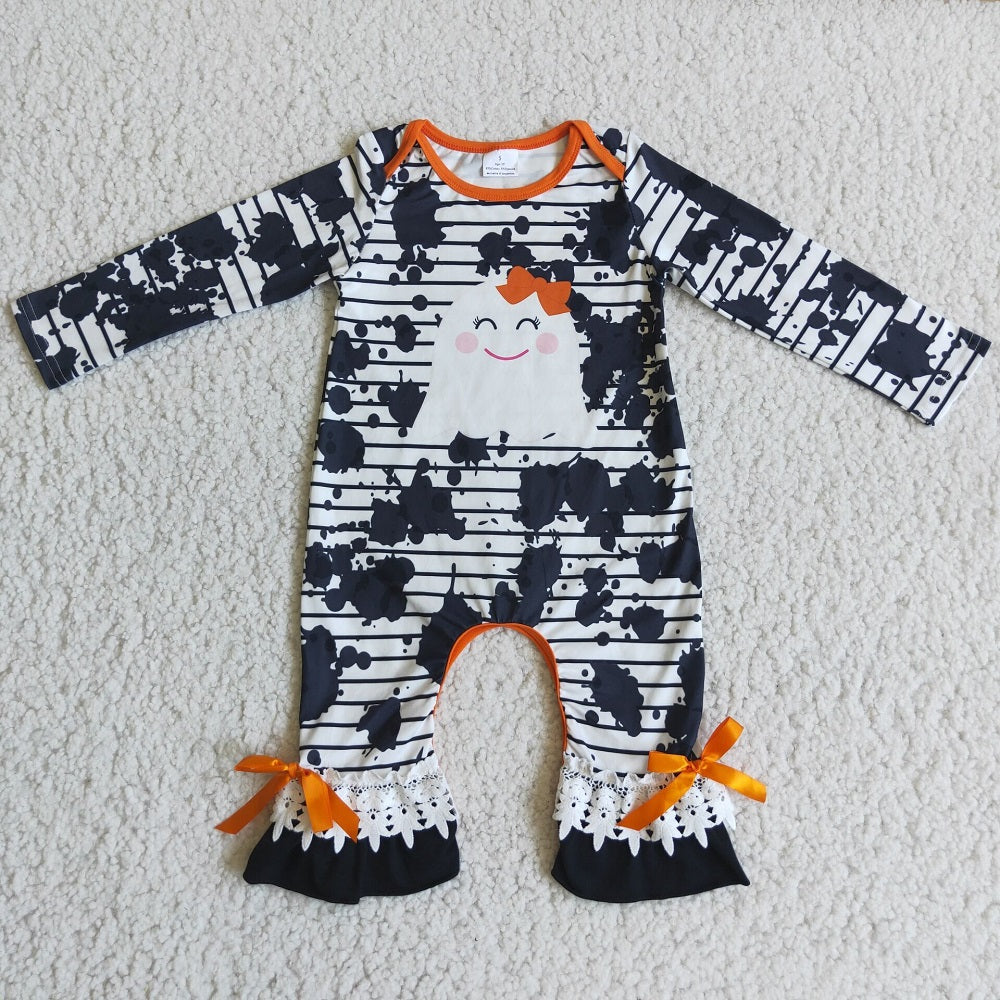 6 B1-31 Kids Halloween Ghost Bow Romper