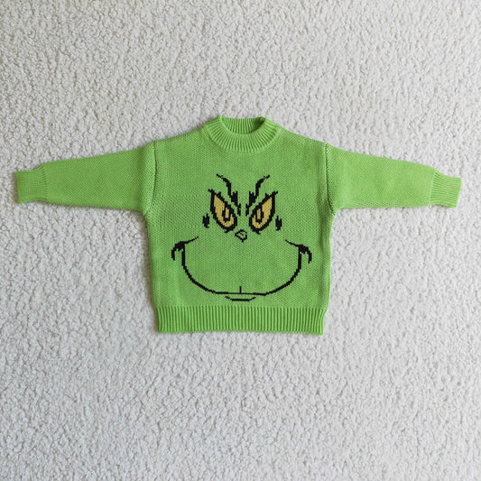 BT0099 Baby Children Christmas green cartoon face woolen sweater
