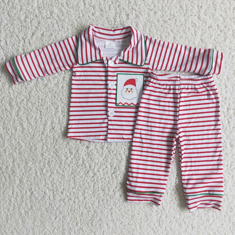 6 A2-20 Boys Santa Embroidered Striped Pajamas