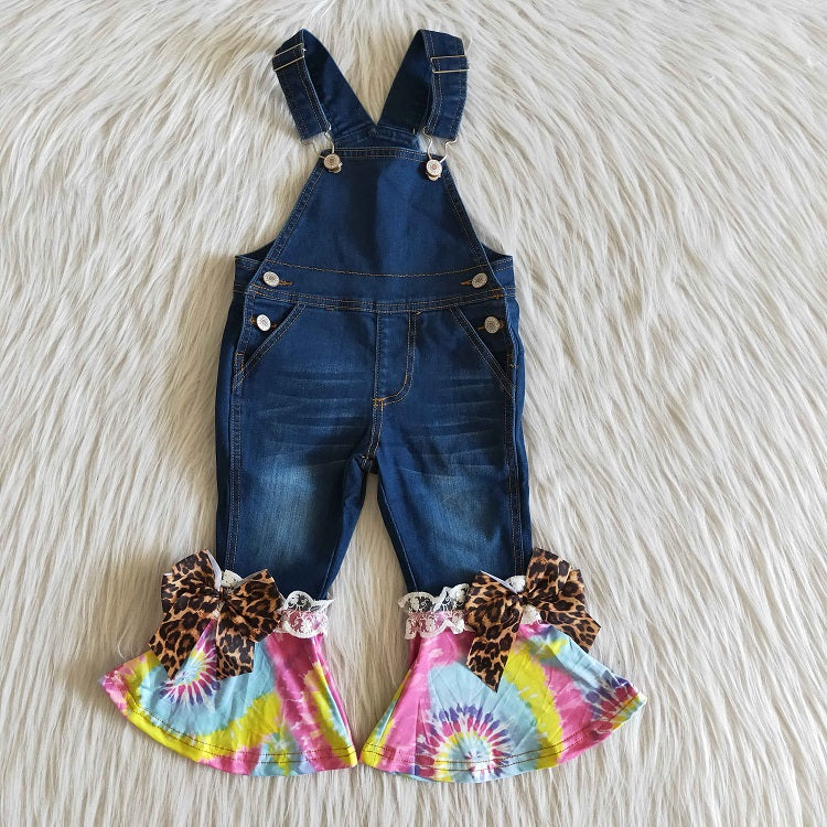C10-12 Girls Tie Dye Denim Bell Overalls