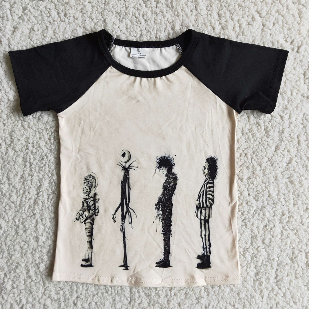 C5-12 Halloween Boys Skull Black Short Sleeve Shirts