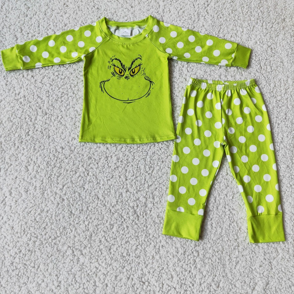 6 B11-20 Christmas Girls Dot Green Pajamas