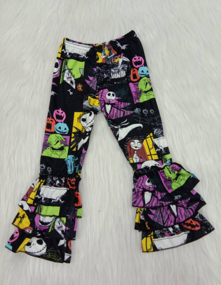 B7-21 Halloween Girls Black Skull Ruffle Pants