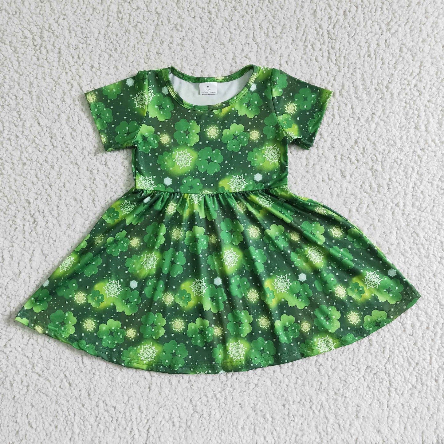 A8-10 St. Patrick's Day Baby Girls Clover Short Sleeve Dress